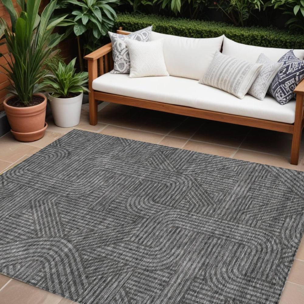 HomeRoots 9' X 12' Charcoal Gray Abstract Washable Area Rug - Modern, Durable, Versatile for Indoor/Outdoor Spaces 594927