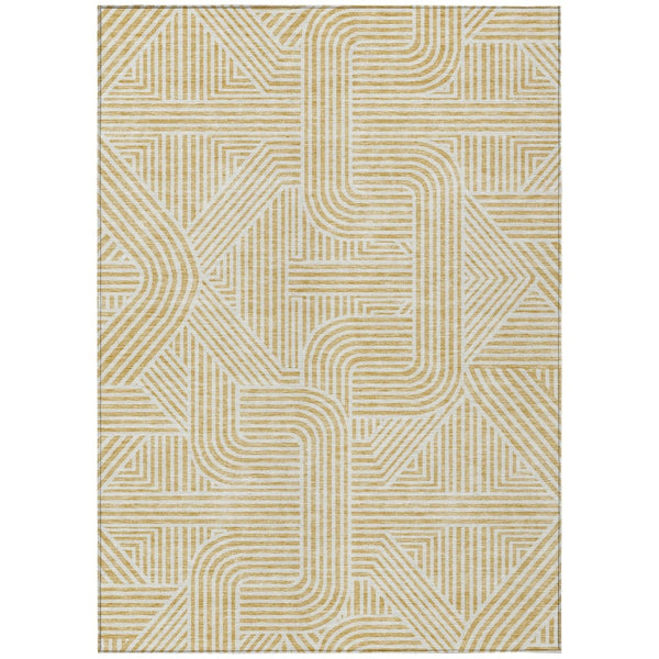 HomeRoots 5' Gold and Beige Abstract Area Rug - Stylish Durable Design for Indoor and Outdoor Spaces, Washable 5' X 8' 594930