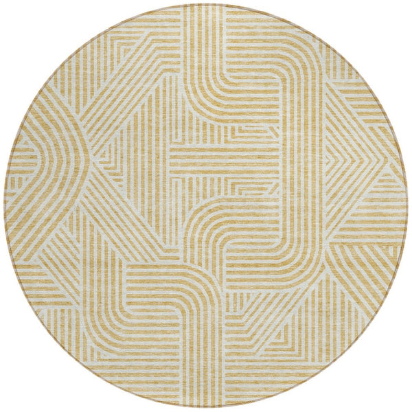 Homeroots 3' Artichoke Green And Ivory Abstract Washable Area Rug For Indoor And Outdoor Spaces, Durable Style 8' Round Polyester 594931