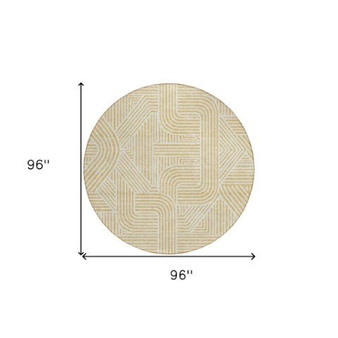Homeroots 3' Artichoke Green And Ivory Abstract Washable Area Rug For Indoor And Outdoor Spaces, Durable Style 8' Round Polyester 594931