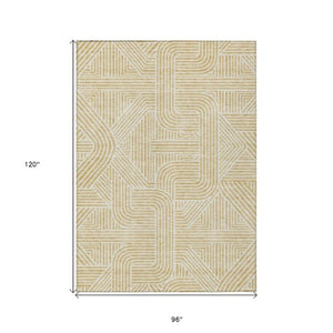 Homeroots 3' Artichoke Green And Ivory Abstract Washable Area Rug For Indoor And Outdoor Spaces, Durable Style 8' X 10' Polyester 594932