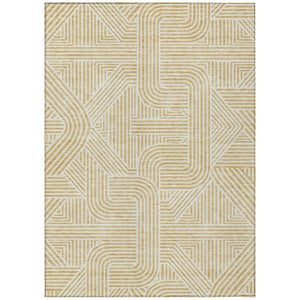 HomeRoots 5' Gold and Beige Abstract Area Rug - Stylish Durable Design for Indoor and Outdoor Spaces, Washable 8' X 10' 594932