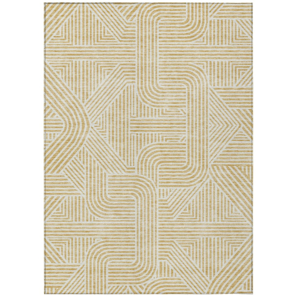 HomeRoots 9' X 12' Gold and Beige Abstract Area Rug - Stylish, Washable, Durable for Indoor & Outdoor Spaces 594933