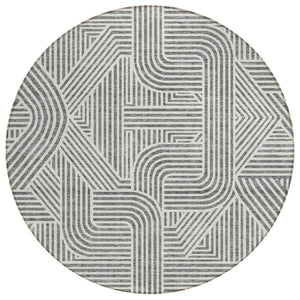 HomeRoots 5' Contemporary Gray and Ivory Abstract Washable Rug for Indoor and Outdoor Use, Easy Care Solution 8' Round 594937