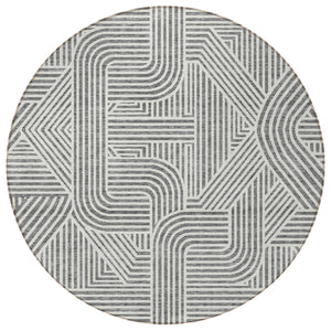 Homeroots 3' Artichoke Green And Ivory Abstract Washable Area Rug For Indoor And Outdoor Spaces, Durable Style 8' Round Polyester 594937