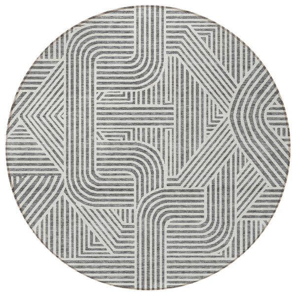 Homeroots 3' Artichoke Green And Ivory Abstract Washable Area Rug For Indoor And Outdoor Spaces, Durable Style 8' Round Polyester 594937