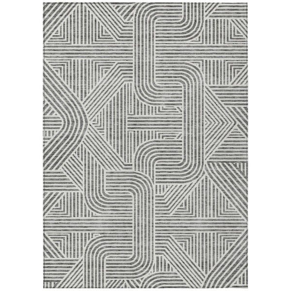 HomeRoots 5' Contemporary Gray and Ivory Abstract Washable Rug for Indoor and Outdoor Use, Easy Care Solution 8' X 10' 594938