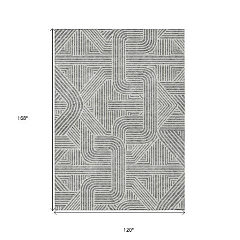 Homeroots 3' Artichoke Green And Ivory Abstract Washable Area Rug For Indoor And Outdoor Spaces, Durable Style 10' X 14' Polyester 594940