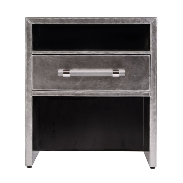 Butler Specialty Butler Allman 24" Wood & Leather Nightstand With Open Shelf - Elegant Storage For Modern Spaces Silver Mdf,Leather,Steel 5949435-butler