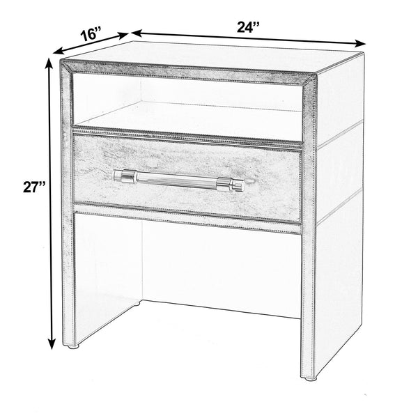 Butler Specialty Butler Allman 24" Wood & Leather Nightstand With Open Shelf - Elegant Storage For Modern Spaces Silver Mdf,Leather,Steel 5949435-butler