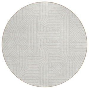 HomeRoots 5' Ivory and Gray Abstract Area Rug - Washable, Durable, Modern Design for Indoor and Outdoor Spaces 8' Round 594943