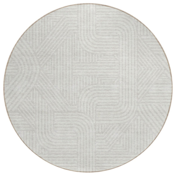 HomeRoots 5' Ivory and Gray Abstract Area Rug - Washable, Durable, Modern Design for Indoor and Outdoor Spaces 8' Round 594943