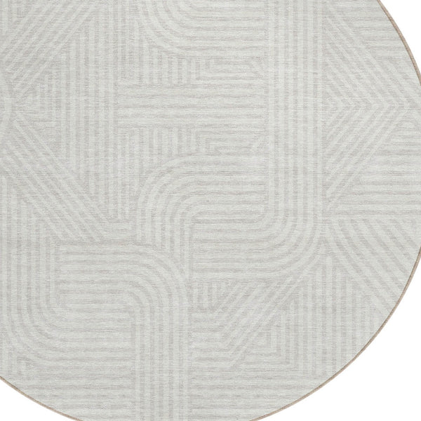 Homeroots 3' Artichoke Green And Ivory Abstract Washable Area Rug For Indoor And Outdoor Spaces, Durable Style 8' Round Polyester 594943