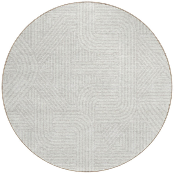 Homeroots 3' Artichoke Green And Ivory Abstract Washable Area Rug For Indoor And Outdoor Spaces, Durable Style 8' Round Polyester 594943