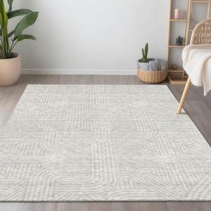 Homeroots 3' Artichoke Green And Ivory Abstract Washable Area Rug For Indoor And Outdoor Spaces, Durable Style 10' X 14' Polyester 594946