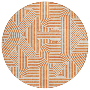 HomeRoots 5' Abstract Orange and Ivory Area Rug – Durable, Washable, Stylish for Indoor and Outdoor Spaces 8' Round 594949