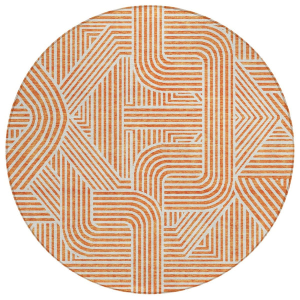 HomeRoots 5' Abstract Orange and Ivory Area Rug – Durable, Washable, Stylish for Indoor and Outdoor Spaces 8' Round 594949