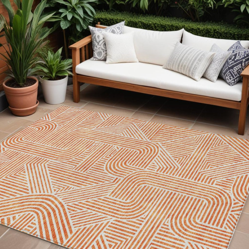 HomeRoots 9' X 12' Vibrant Orange and Ivory Abstract Area Rug - Stylish, Washable, Durable for Indoor/Outdoor Use 594951