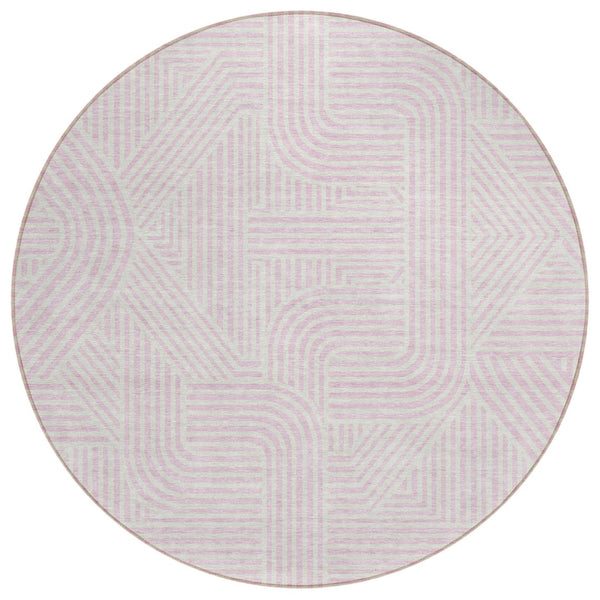 HomeRoots 5' Abstract Pink and Ivory Washable Area Rug - Durable, Stylish, and Perfect for Indoor or Outdoor Spaces 8' Round 594955