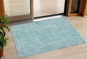 Homeroots 3' Artichoke Green And Ivory Abstract Washable Area Rug For Indoor And Outdoor Spaces, Durable Style 3' X 5' Polyester 594959