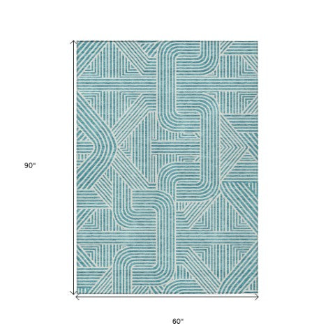 Homeroots 3' Artichoke Green And Ivory Abstract Washable Area Rug For Indoor And Outdoor Spaces, Durable Style 5' X 8' Polyester 594960