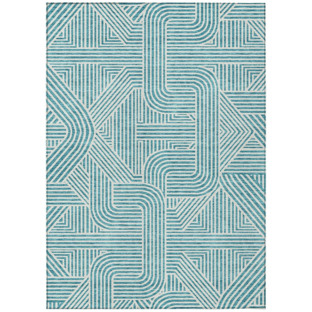 HomeRoots 5' Teal Blue and Ivory Abstract Area Rug - Stylish, Durable, and Washable for Indoor and Outdoor Use 5' X 8' 594960
