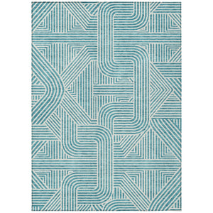 HomeRoots 5' Teal Blue and Ivory Abstract Area Rug - Stylish, Durable, and Washable for Indoor and Outdoor Use 8' X 10' 594962