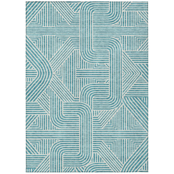 HomeRoots 5' Teal Blue and Ivory Abstract Area Rug - Stylish, Durable, and Washable for Indoor and Outdoor Use 8' X 10' 594962