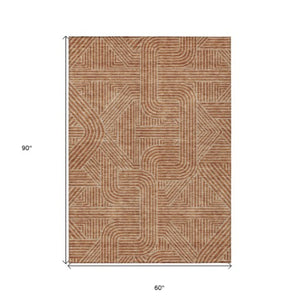 Homeroots 3' Artichoke Green And Ivory Abstract Washable Area Rug For Indoor And Outdoor Spaces, Durable Style 5' X 8' Polyester 594966
