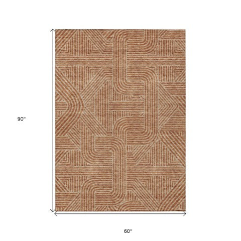 Homeroots 3' Artichoke Green And Ivory Abstract Washable Area Rug For Indoor And Outdoor Spaces, Durable Style 5' X 8' Polyester 594966