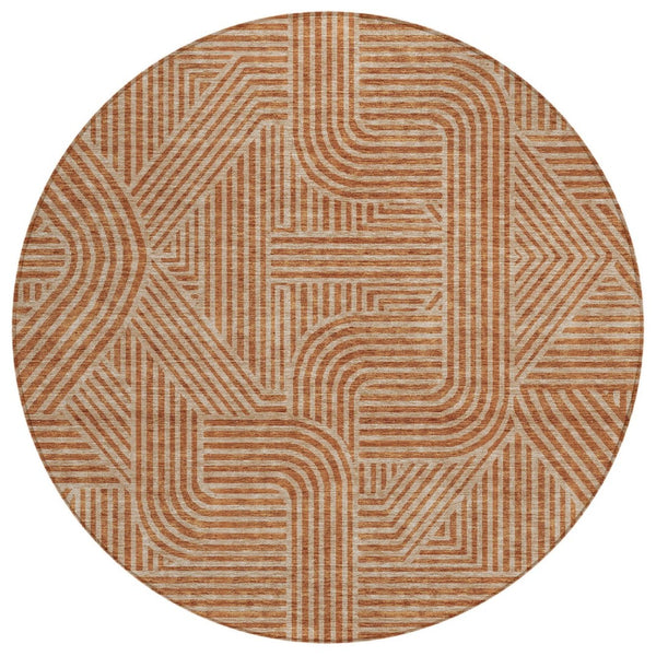 HomeRoots 5' Terra Cotta and Brown Abstract Area Rug - Stylish, Washable Indoor/Outdoor Design for Any Space 8' Round 594967