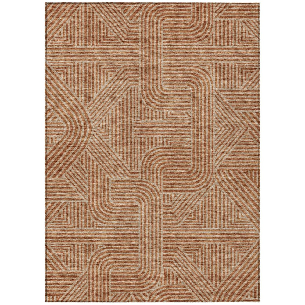 HomeRoots 5' Terra Cotta and Brown Abstract Area Rug - Stylish, Washable Indoor/Outdoor Design for Any Space 10' X 14' 594970