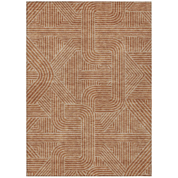 HomeRoots 5' Terra Cotta and Brown Abstract Area Rug - Stylish, Washable Indoor/Outdoor Design for Any Space 10' X 14' 594970