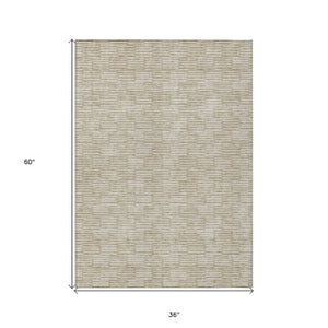 Homeroots 3' Stylish Beige And Ivory Geometric Washable Area Rug For Indoor And Outdoor Spaces, Durable Design 3' X 5' Polyester 594971