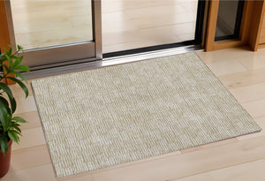 Homeroots 3' Stylish Beige And Ivory Geometric Washable Area Rug For Indoor And Outdoor Spaces, Durable Design 3' X 5' Polyester 594971
