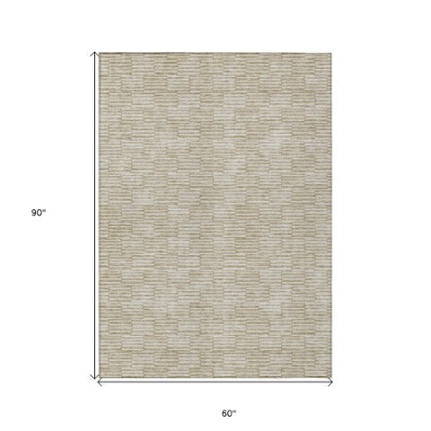 Homeroots 3' Stylish Beige And Ivory Geometric Washable Area Rug For Indoor And Outdoor Spaces, Durable Design 5' X 8' Polyester 594972