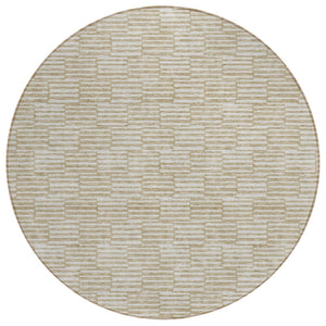 HomeRoots 5' Beige and Ivory Geometric Indoor Outdoor Rug - Washable, Durable, and Stylish for Any Space 8' Round 594973