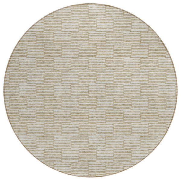 HomeRoots 5' Beige and Ivory Geometric Indoor Outdoor Rug - Washable, Durable, and Stylish for Any Space 8' Round 594973