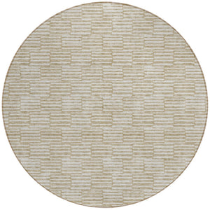 Homeroots 3' Stylish Beige And Ivory Geometric Washable Area Rug For Indoor And Outdoor Spaces, Durable Design 8' Round Polyester 594973