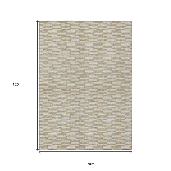 HomeRoots 5' Beige and Ivory Geometric Indoor Outdoor Rug - Washable, Durable, and Stylish for Any Space 8' X 10' 594974