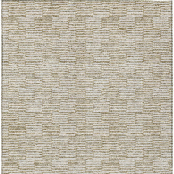 Homeroots 3' Stylish Beige And Ivory Geometric Washable Area Rug For Indoor And Outdoor Spaces, Durable Design 9' X 12' Polyester 594975