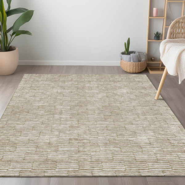 Homeroots 3' Stylish Beige And Ivory Geometric Washable Area Rug For Indoor And Outdoor Spaces, Durable Design 9' X 12' Polyester 594975
