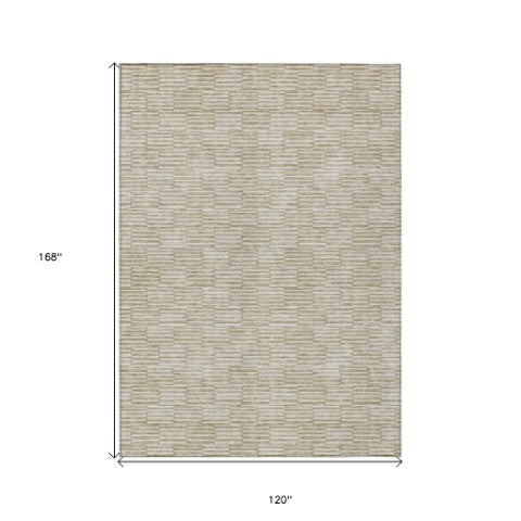 Homeroots 3' Stylish Beige And Ivory Geometric Washable Area Rug For Indoor And Outdoor Spaces, Durable Design 10' X 14' Polyester 594976