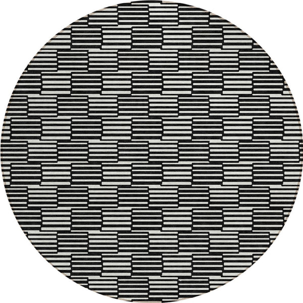 Homeroots 3' Stylish Beige And Ivory Geometric Washable Area Rug For Indoor And Outdoor Spaces, Durable Design 8' Round Polyester 594979