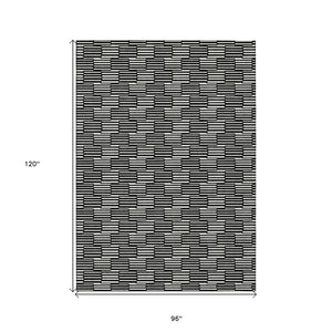HomeRoots 5' Black and Ivory Geometric Area Rug - Stylish, Washable Indoor/Outdoor Design for Versatile Spaces 8' X 10' 594980