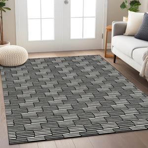 HomeRoots 5' Black and Ivory Geometric Area Rug - Stylish, Washable Indoor/Outdoor Design for Versatile Spaces 8' X 10' 594980