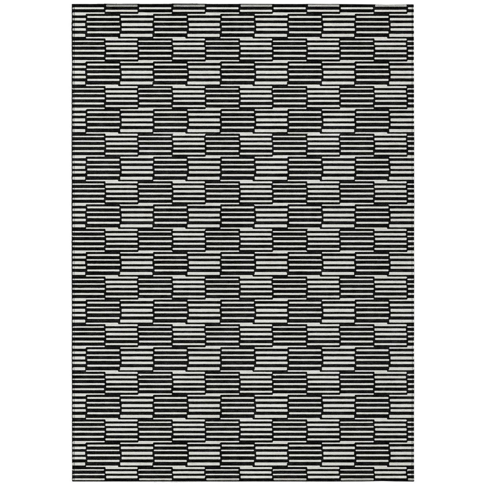 HomeRoots 9' X 12' Geometric Black & Ivory Washable Area Rug – Durable Indoor/Outdoor Design for Modern Spaces 594981