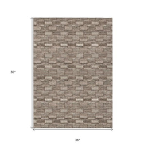 Homeroots 3' Stylish Beige And Ivory Geometric Washable Area Rug For Indoor And Outdoor Spaces, Durable Design 3' X 5' Polyester 594983