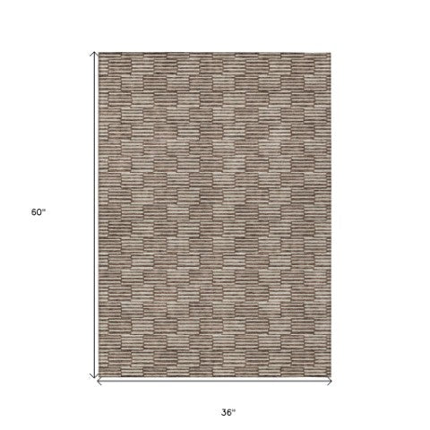 Homeroots 3' Stylish Beige And Ivory Geometric Washable Area Rug For Indoor And Outdoor Spaces, Durable Design 3' X 5' Polyester 594983