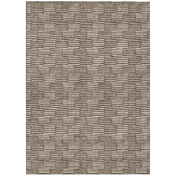 HomeRoots 5' Stylish Brown and Beige Geometric Area Rug - Durable, Washable for Indoor and Outdoor Spaces 5' X 8' 594984